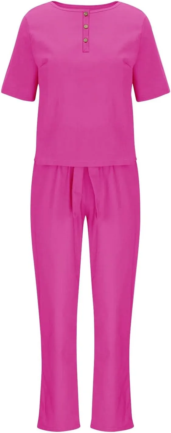 2 Piece Outfits for Womens Solid Women's Color Casual Fashion Splic Short Women Suits Loose Baggy Wide Leg Pants Sets