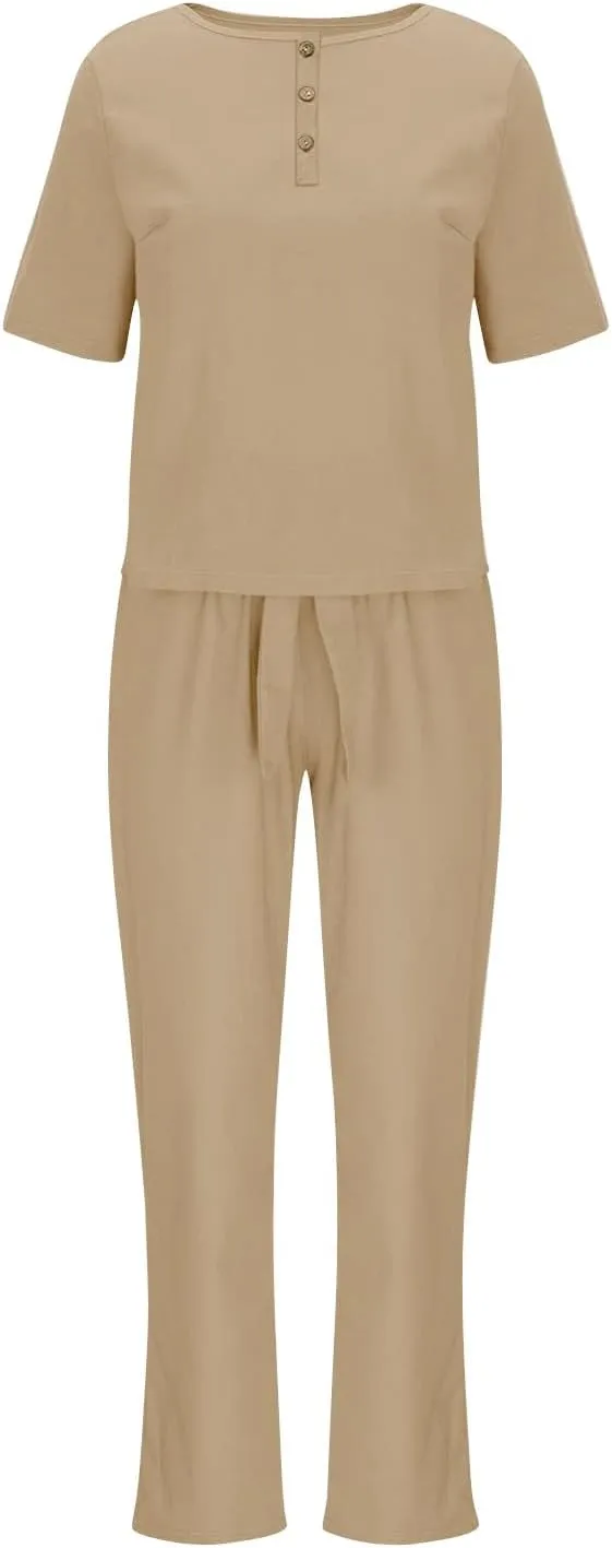2 Piece Outfits for Womens Solid Women's Color Casual Fashion Splic Short Women Suits Loose Baggy Wide Leg Pants Sets