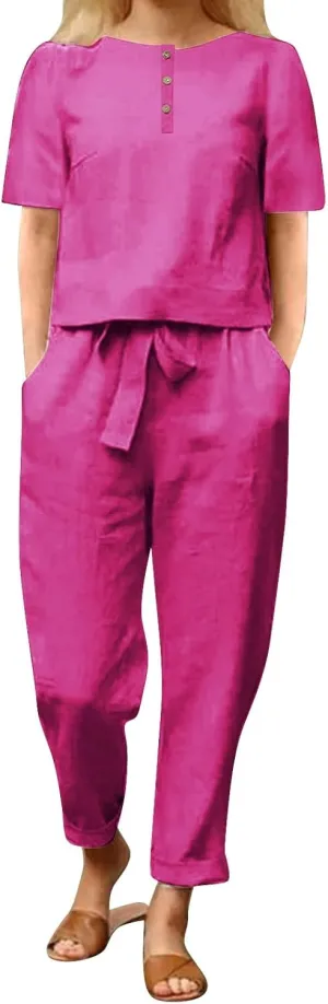 2 Piece Outfits for Womens Solid Women's Color Casual Fashion Splic Short Women Suits Loose Baggy Wide Leg Pants Sets