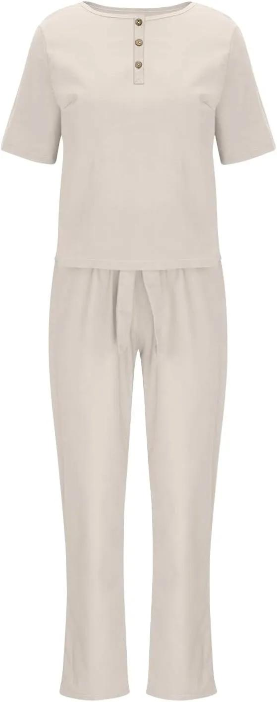 2 Piece Outfits for Womens Solid Women's Color Casual Fashion Splic Short Women Suits Loose Baggy Wide Leg Pants Sets