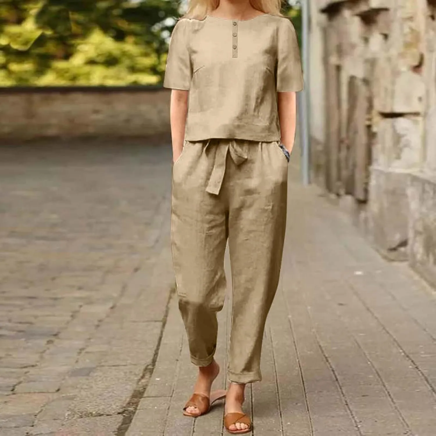 2 Piece Outfits for Womens Solid Women's Color Casual Fashion Splic Short Women Suits Loose Baggy Wide Leg Pants Sets