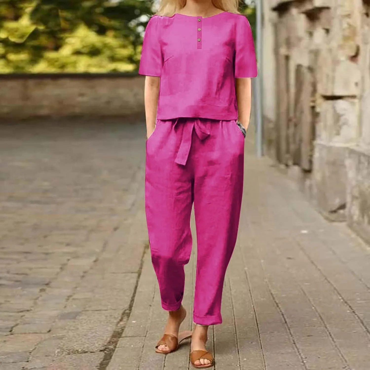 2 Piece Outfits for Womens Solid Women's Color Casual Fashion Splic Short Women Suits Loose Baggy Wide Leg Pants Sets