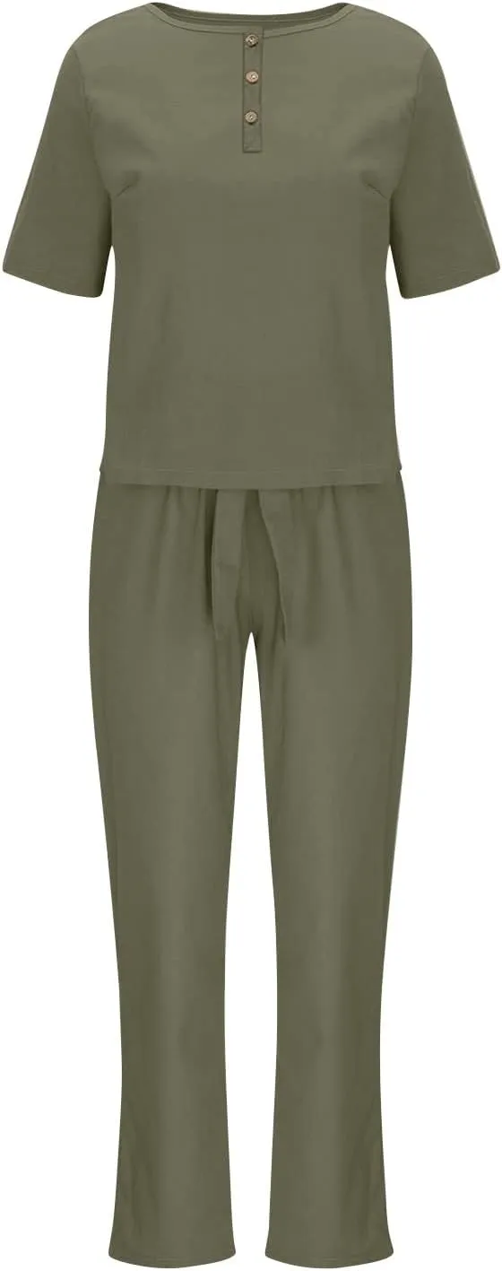 2 Piece Outfits for Womens Solid Women's Color Casual Fashion Splic Short Women Suits Loose Baggy Wide Leg Pants Sets
