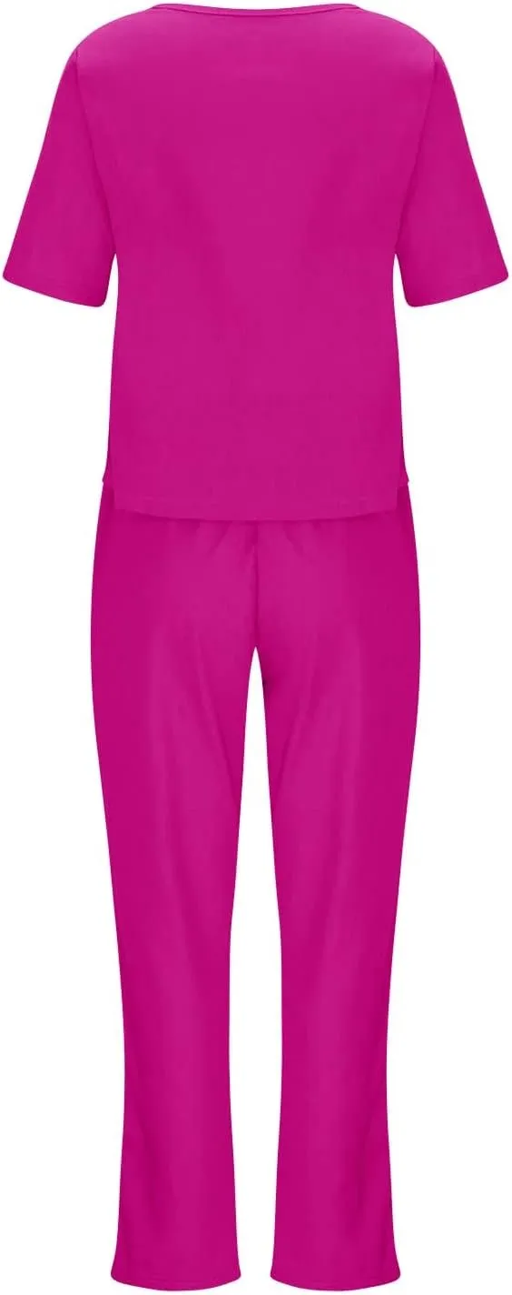 2 Piece Outfits for Womens Solid Women's Color Casual Fashion Splic Short Women Suits Loose Baggy Wide Leg Pants Sets