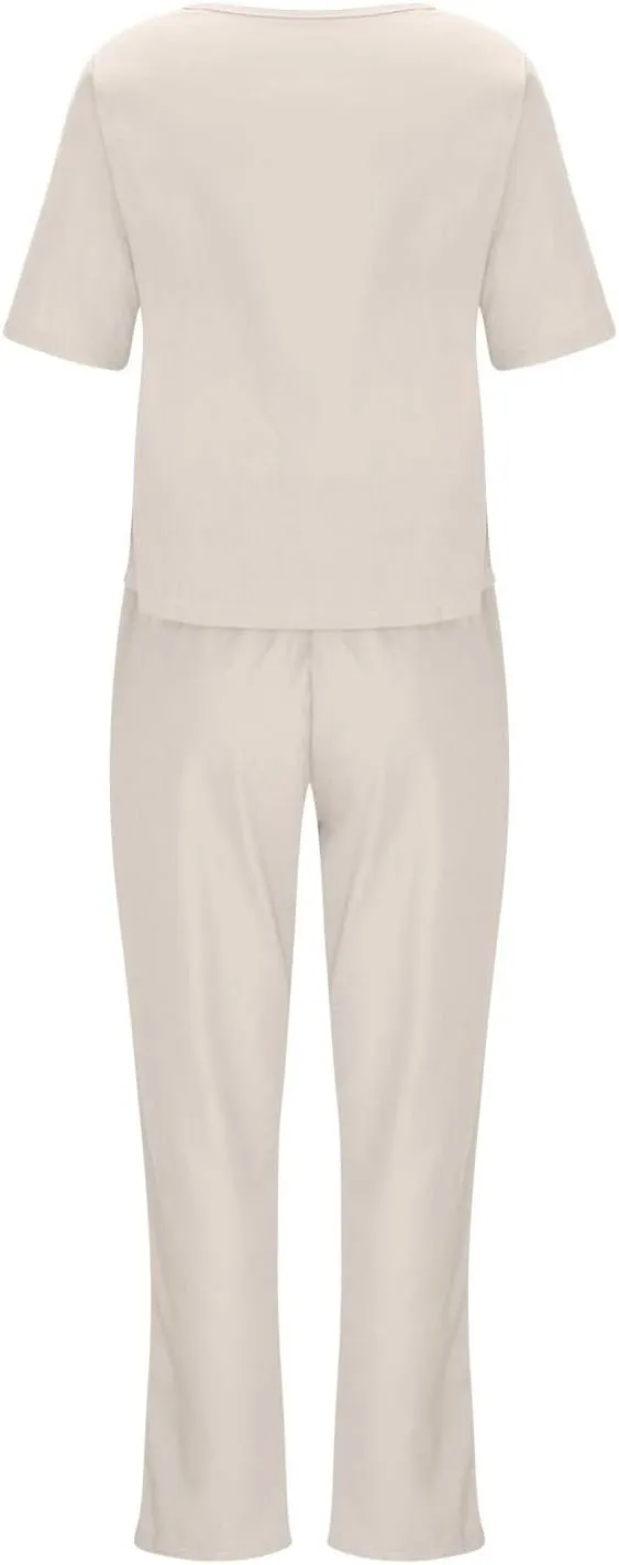 2 Piece Outfits for Womens Solid Women's Color Casual Fashion Splic Short Women Suits Loose Baggy Wide Leg Pants Sets
