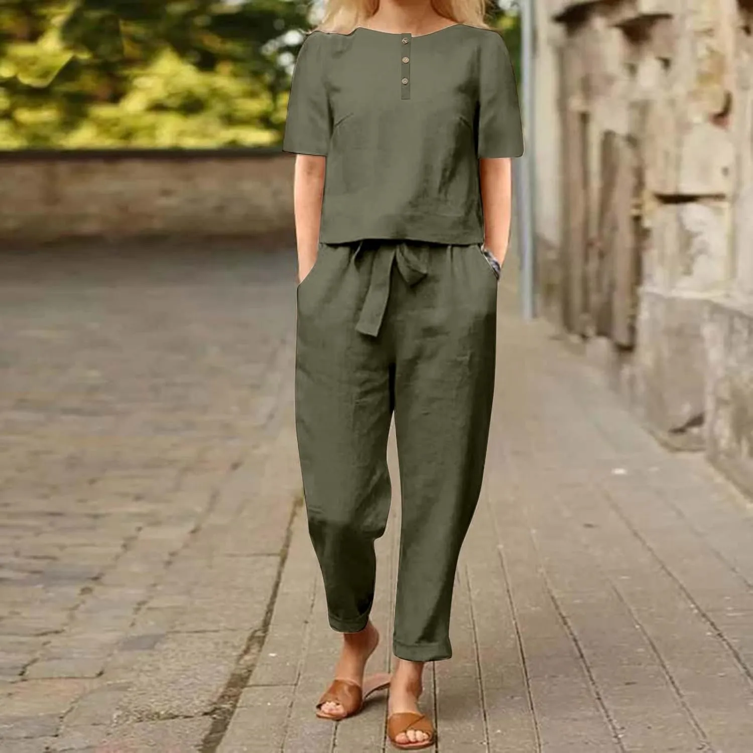 2 Piece Outfits for Womens Solid Women's Color Casual Fashion Splic Short Women Suits Loose Baggy Wide Leg Pants Sets