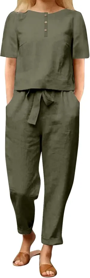 2 Piece Outfits for Womens Solid Women's Color Casual Fashion Splic Short Women Suits Loose Baggy Wide Leg Pants Sets