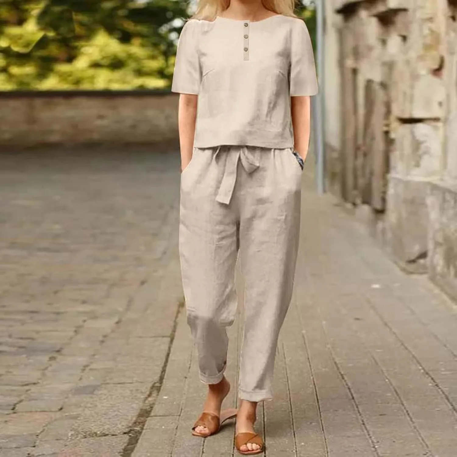 2 Piece Outfits for Womens Solid Women's Color Casual Fashion Splic Short Women Suits Loose Baggy Wide Leg Pants Sets