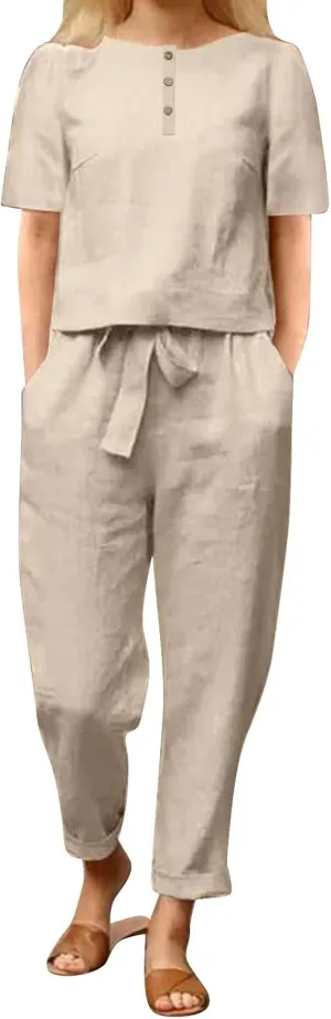 2 Piece Outfits for Womens Solid Women's Color Casual Fashion Splic Short Women Suits Loose Baggy Wide Leg Pants Sets