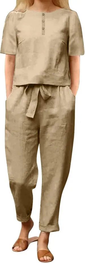 2 Piece Outfits for Womens Solid Women's Color Casual Fashion Splic Short Women Suits Loose Baggy Wide Leg Pants Sets