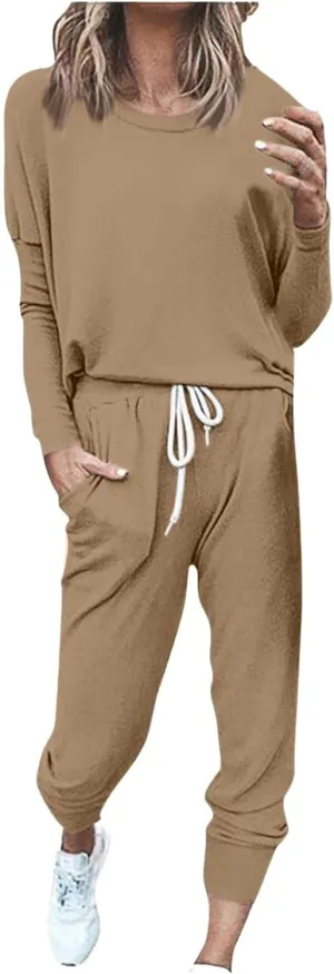 2 Piece Sets for Women 2025 Sleeve Crewneck Pullover Tops and Long Pants Tracksuit Sweatsuits with Sweatpants Long