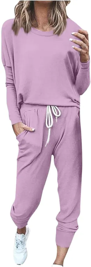 2 Piece Sets for Women 2025 Sleeve Crewneck Pullover Tops and Long Pants Tracksuit Sweatsuits with Sweatpants Long