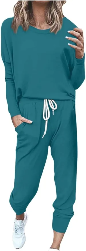 2 Piece Sets for Women 2025 Sleeve Crewneck Pullover Tops and Long Pants Tracksuit Sweatsuits with Sweatpants Long