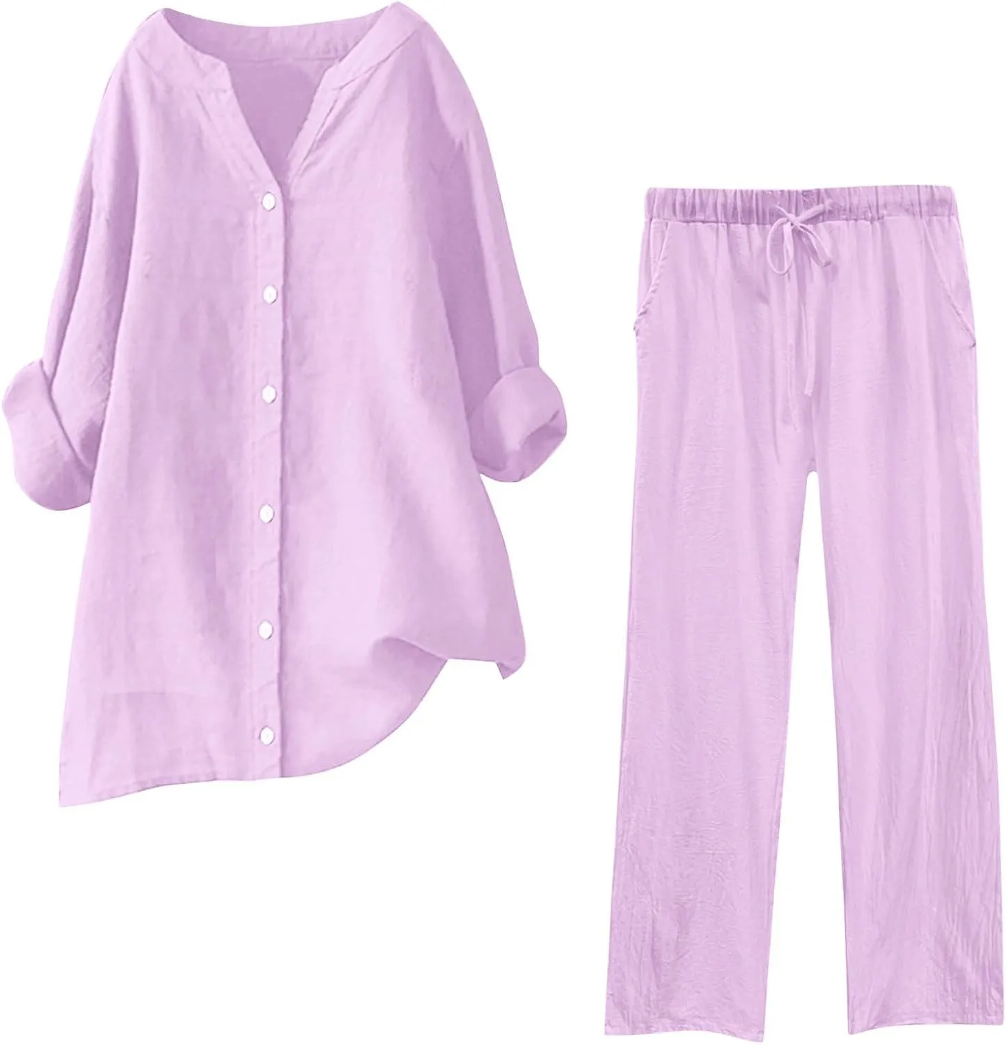 2 Piece Sets for Women 2025 Sleeve Shirt Tops Pockets Pants Shirt Trousers Set Casual Sweatsuits Short Sleeve Tracksuit