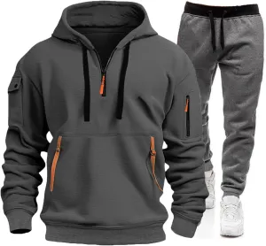 2 Piece Tracksuit Set for Men Athletic Hoodie Jogging Sweatsuits Gym Sports Long Sleeve Pullover Fitness Sweatpants