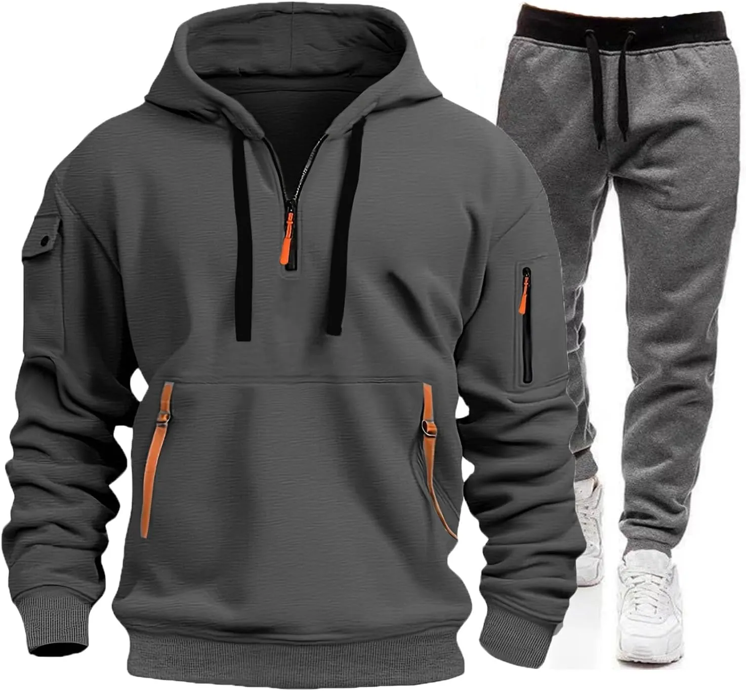 2 Piece Tracksuit Set for Men Athletic Hoodie Jogging Sweatsuits Gym Sports Long Sleeve Pullover Fitness Sweatpants