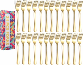 24 Piece Gold Silverware Forks, Food Grade Stainless Steel Flatware Golden Dinner Forks, 8 Inch Metal Forks Cutlery for Home Kitchen Restaurant Travel, Mirror Polished