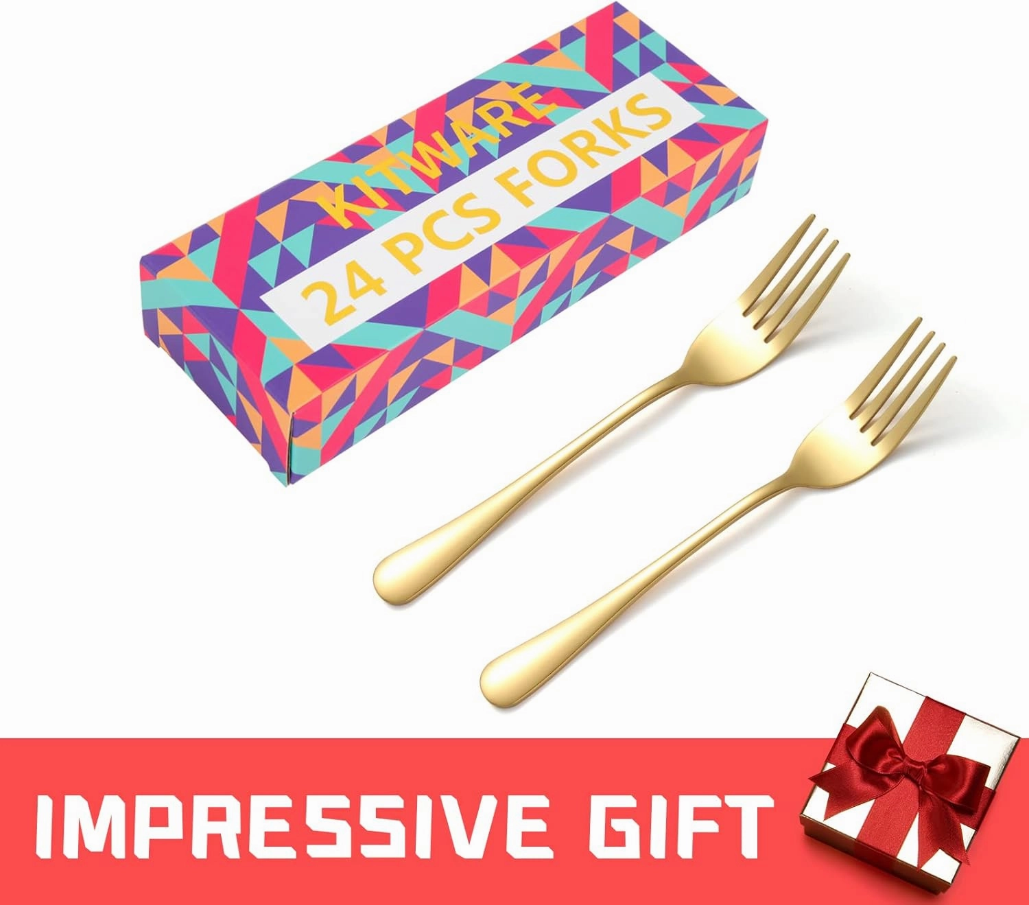 24 Piece Gold Silverware Forks, Food Grade Stainless Steel Flatware Golden Dinner Forks, 8 Inch Metal Forks Cutlery for Home Kitchen Restaurant Travel, Mirror Polished