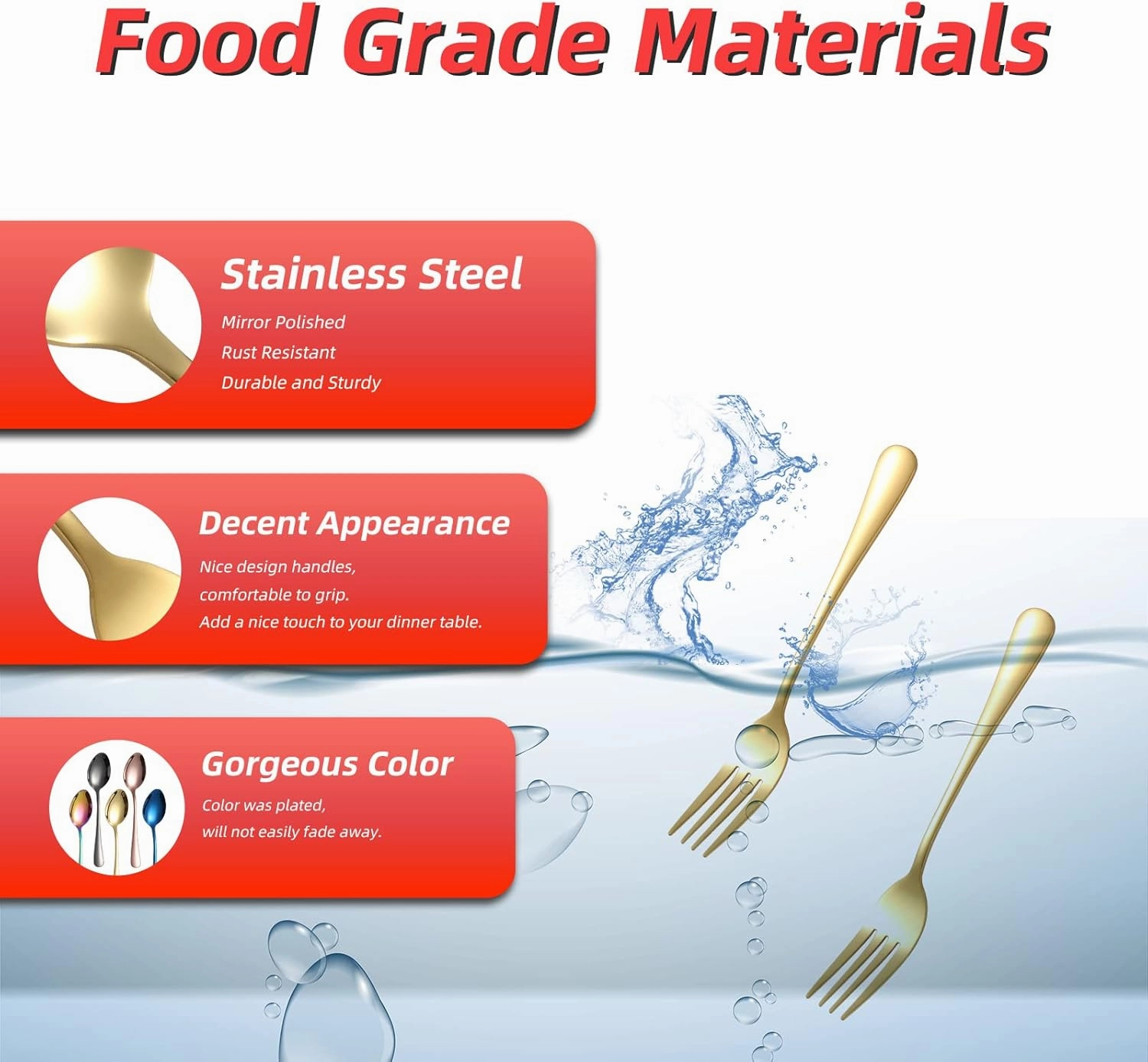 24 Piece Gold Silverware Forks, Food Grade Stainless Steel Flatware Golden Dinner Forks, 8 Inch Metal Forks Cutlery for Home Kitchen Restaurant Travel, Mirror Polished