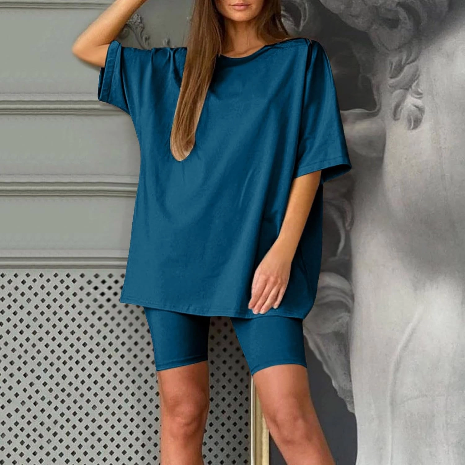 2 Piece Lounge Set Women Summer Short Sleeve V Neck Tshirts and Comfy Shorts Sets Loose Matching Yoga Workout Outfits