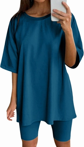2 Piece Lounge Set Women Summer Short Sleeve V Neck Tshirts and Comfy Shorts Sets Loose Matching Yoga Workout Outfits