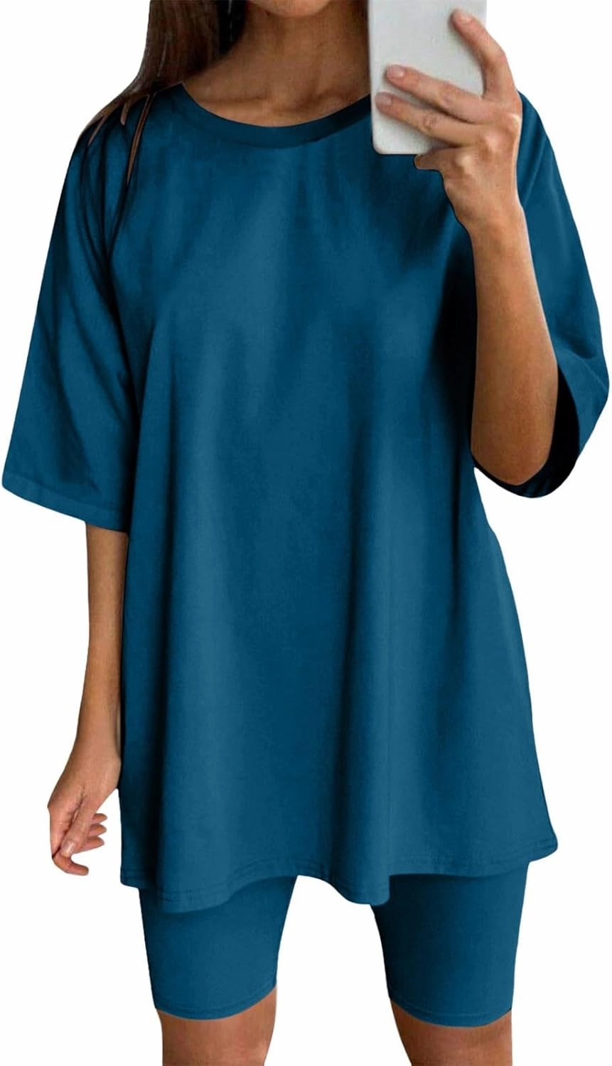 2 Piece Lounge Set Women Summer Short Sleeve V Neck Tshirts and Comfy Shorts Sets Loose Matching Yoga Workout Outfits