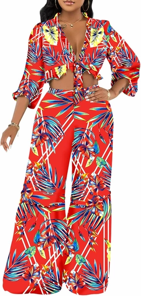 2 Piece Outfits for Women Summer Two Piece Crop Top Shorts Set Boho Floral Print Romper Jumpsuit