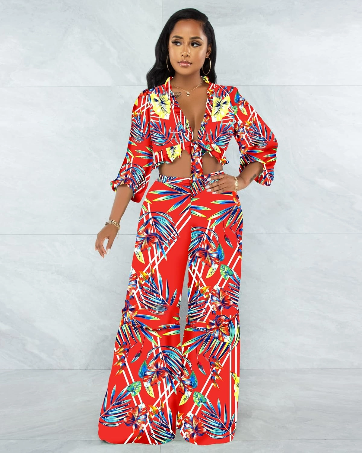 2 Piece Outfits for Women Summer Two Piece Crop Top Shorts Set Boho Floral Print Romper Jumpsuit