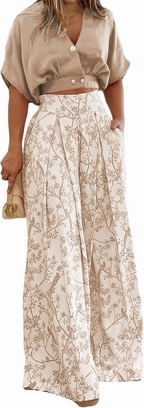 2 Piece Sets for Women Short Sleeve Tops Matching Print Wide Leg Pants Set Suit Floral Outfit Crop Shirt Top Jumpsuit