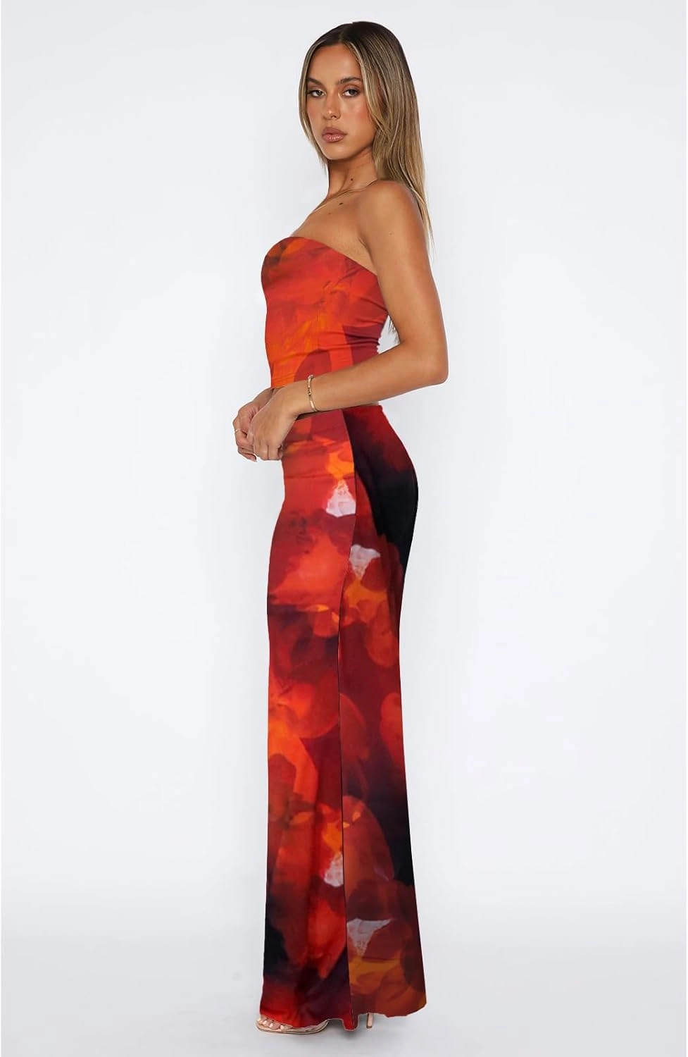 2 Piece Skirt Sets for Women Summer, Floral Sleeveless Tube Top Bodycon Maxi Skirts Y2k Vacation Going Out Outfits