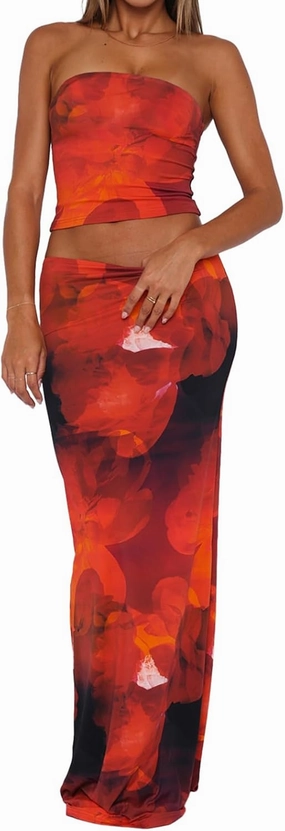 2 Piece Skirt Sets for Women Summer, Floral Sleeveless Tube Top Bodycon Maxi Skirts Y2k Vacation Going Out Outfits