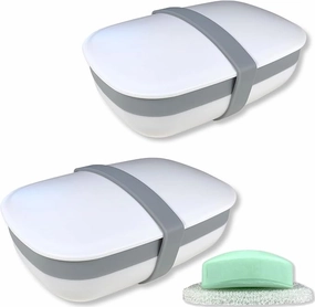 2Pack Travel Soap Box,soap Bar Holder Dish Container Case with Sponge Saver&Silicone Band,Strong Sealing,Leak Proof,Portable,Best for Bathroom,Gym,School,Camping,Hiking,Vacation(Pack of 2)
