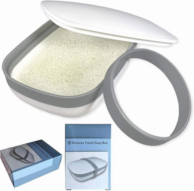 2Pack Travel Soap Box,soap Bar Holder Dish Container Case with Sponge Saver&Silicone Band,Strong Sealing,Leak Proof,Portable,Best for Bathroom,Gym,School,Camping,Hiking,Vacation(Pack of 2)