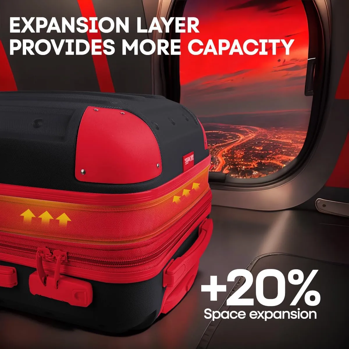 3 Piece Luggage Sets（20/24/28in） Luggage with TSA Lock,large luggage with spinner wheels,Travel Luggage for Men Women#Black Red