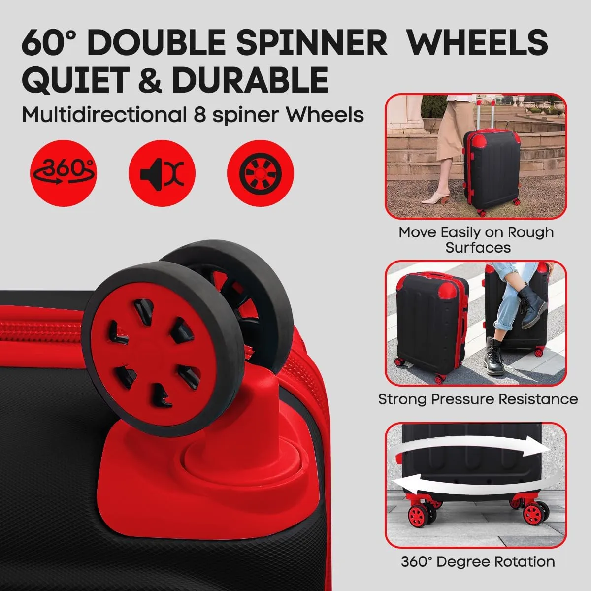 3 Piece Luggage Sets（20/24/28in） Luggage with TSA Lock,large luggage with spinner wheels,Travel Luggage for Men Women#Black Red