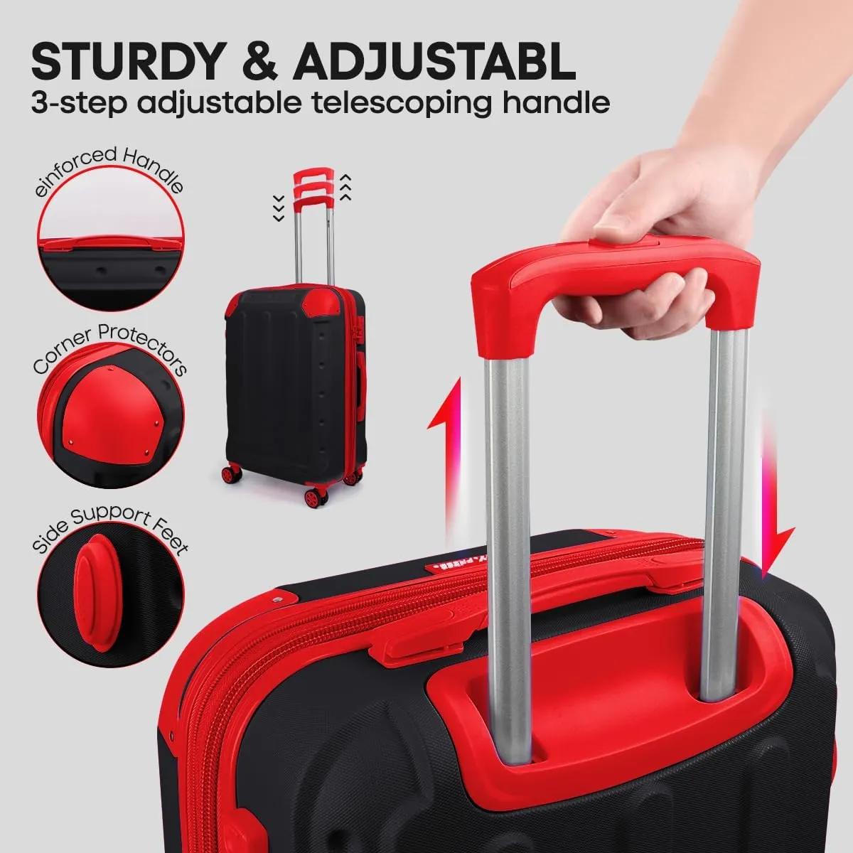 3 Piece Luggage Sets（20/24/28in） Luggage with TSA Lock,large luggage with spinner wheels,Travel Luggage for Men Women#Black Red