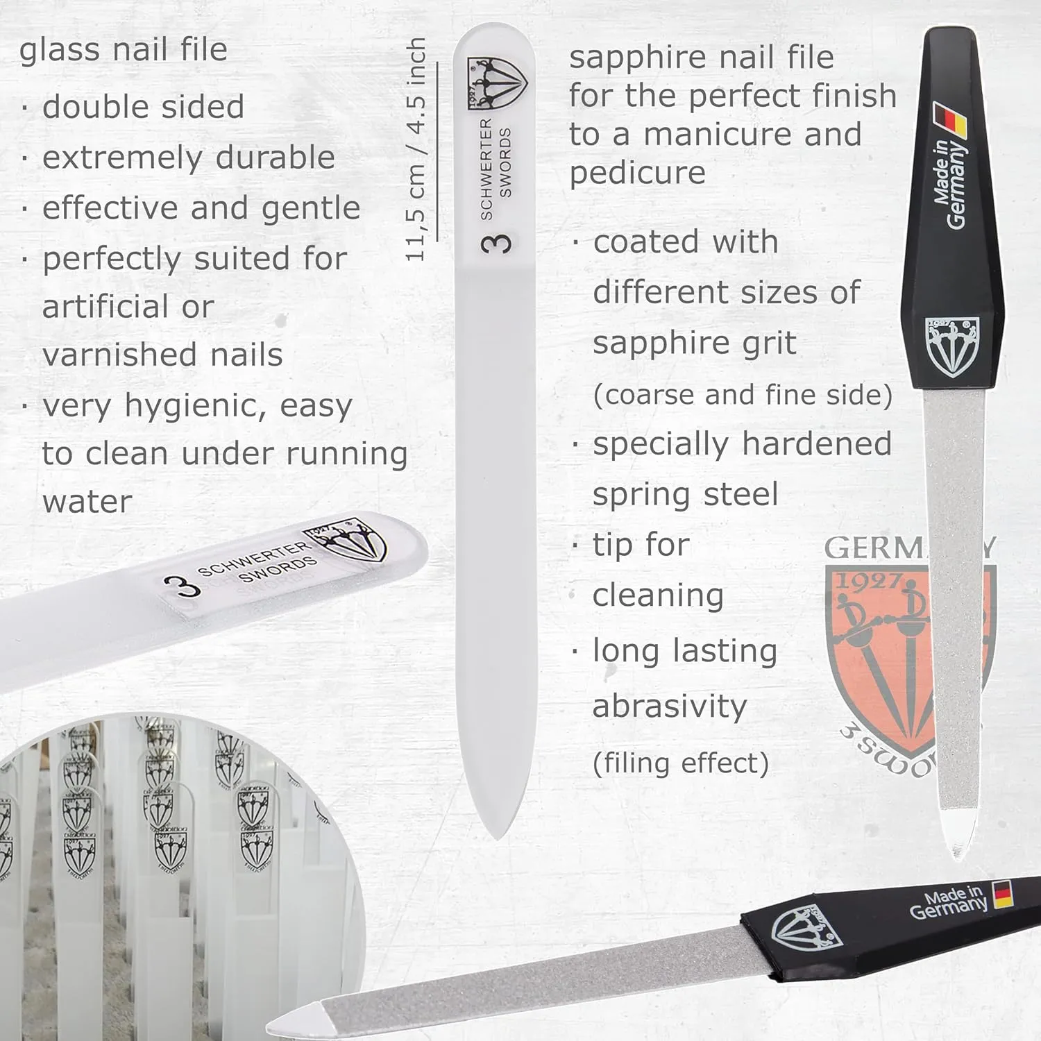 3 Swords Germany - brand quality 8 piece manicure pedicure grooming kit set synthetic leather case black silver spots - Made in Germany