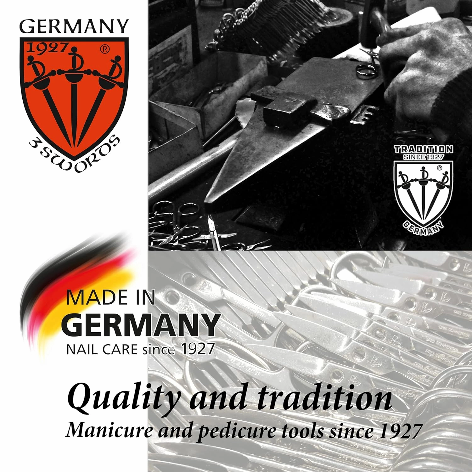 3 Swords Germany – brand quality 8 piece manicure pedicure grooming kit set for professional nail care with synthetic leather case black - Made in Germany