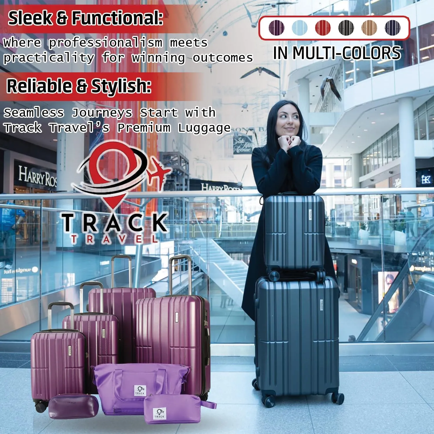 4 Piece Luggage Set ABS PC Expandable Hardshell TSA Lock Aluminum Trolley Spinner Wheels (Purple, 6 Piece Set)