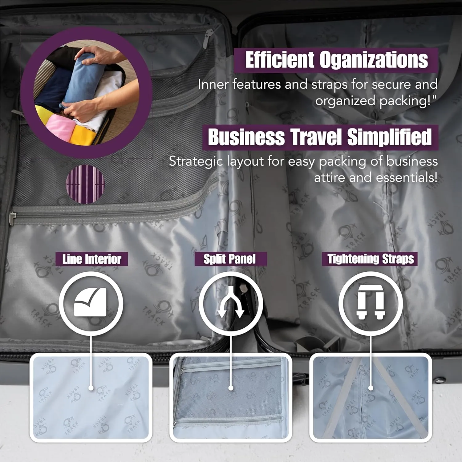 4 Piece Luggage Set ABS PC Expandable Hardshell TSA Lock Aluminum Trolley Spinner Wheels (Purple, 6 Piece Set)