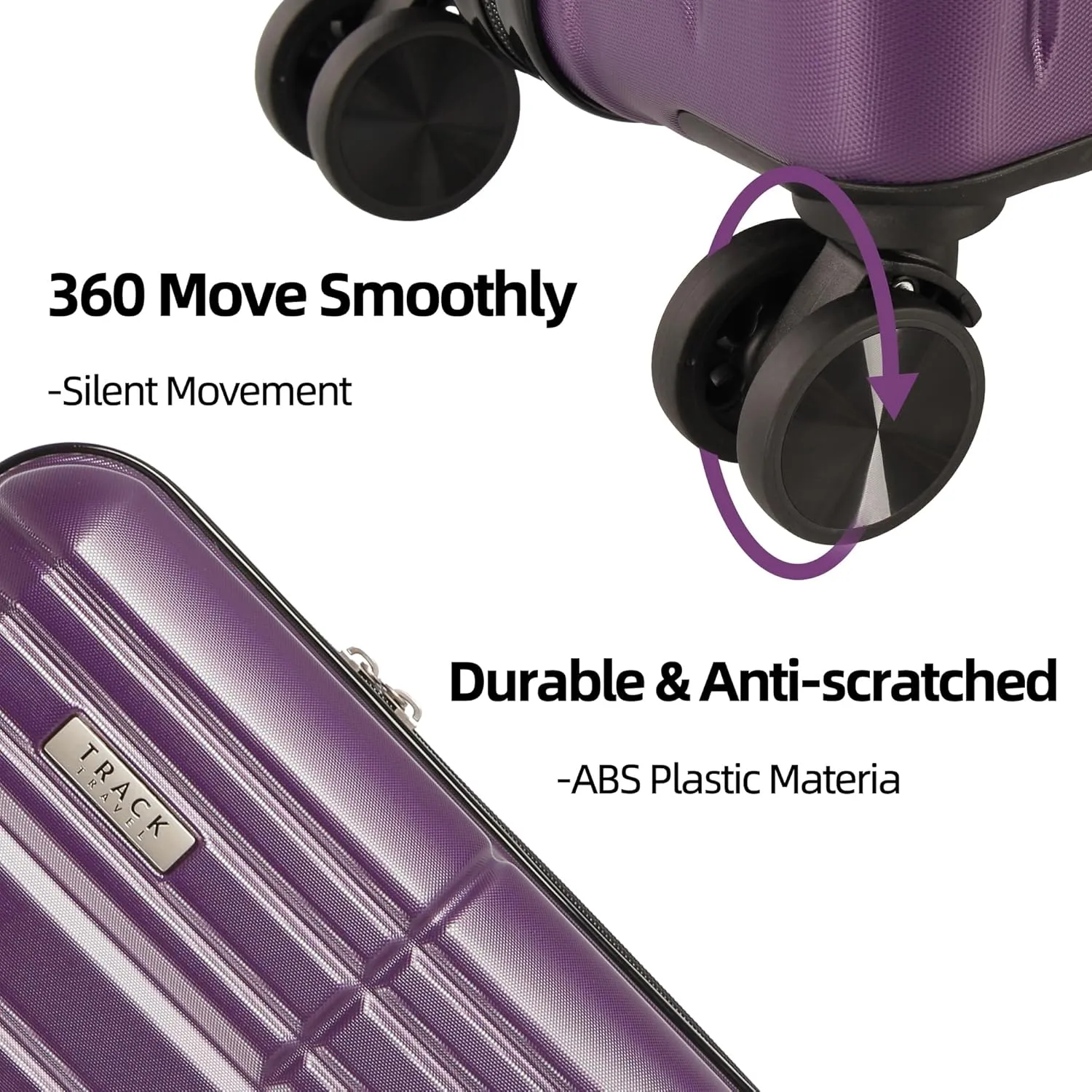 4 Piece Luggage Set ABS PC Expandable Hardshell TSA Lock Aluminum Trolley Spinner Wheels (Purple, 6 Piece Set)