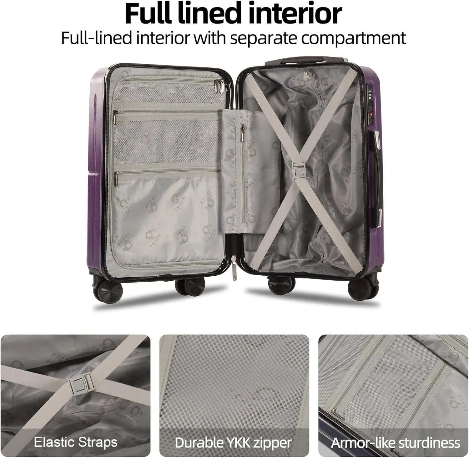 4 Piece Luggage Set ABS PC Expandable Hardshell TSA Lock Aluminum Trolley Spinner Wheels (Purple, 6 Piece Set)