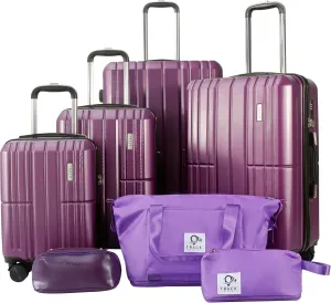 4 Piece Luggage Set ABS PC Expandable Hardshell TSA Lock Aluminum Trolley Spinner Wheels (Purple, 6 Piece Set)