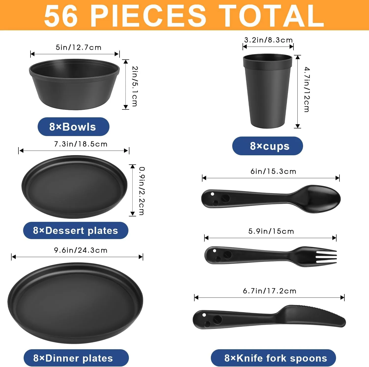 40-Piece Kitchen Plastic Dinnerware Set，Modern Dish Set for Apartment Essentials, Travel, Camping& RV, Picnic & Home Party, Reusable Plates Kids Plates and Bowls with Cutlery Set, Coastal Colors