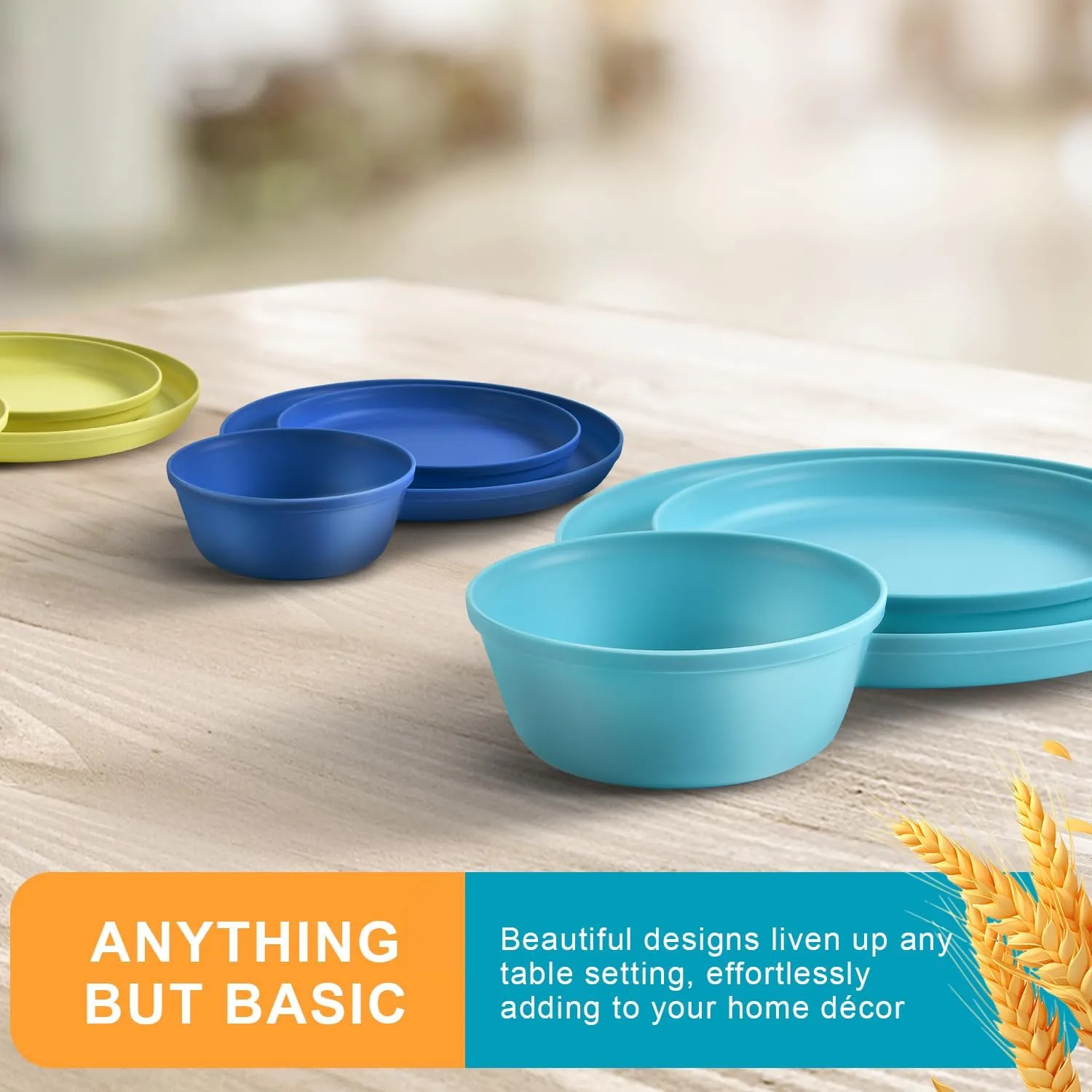 40-Piece Kitchen Plastic Dinnerware Set，Modern Dish Set for Apartment Essentials, Travel, Camping& RV, Picnic & Home Party, Reusable Plates Kids Plates and Bowls with Cutlery Set, Coastal Colors
