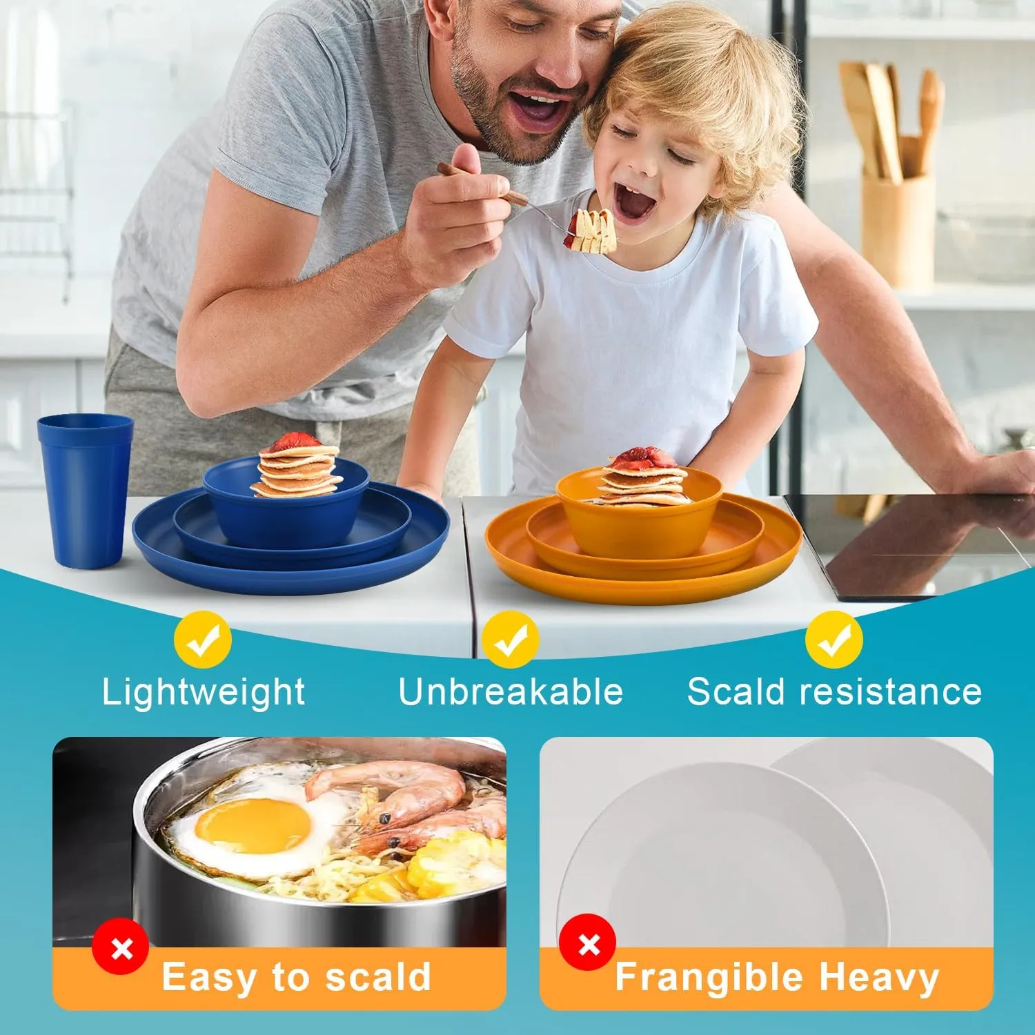 40-Piece Kitchen Plastic Dinnerware Set，Modern Dish Set for Apartment Essentials, Travel, Camping& RV, Picnic & Home Party, Reusable Plates Kids Plates and Bowls with Cutlery Set, Rainbow Colors