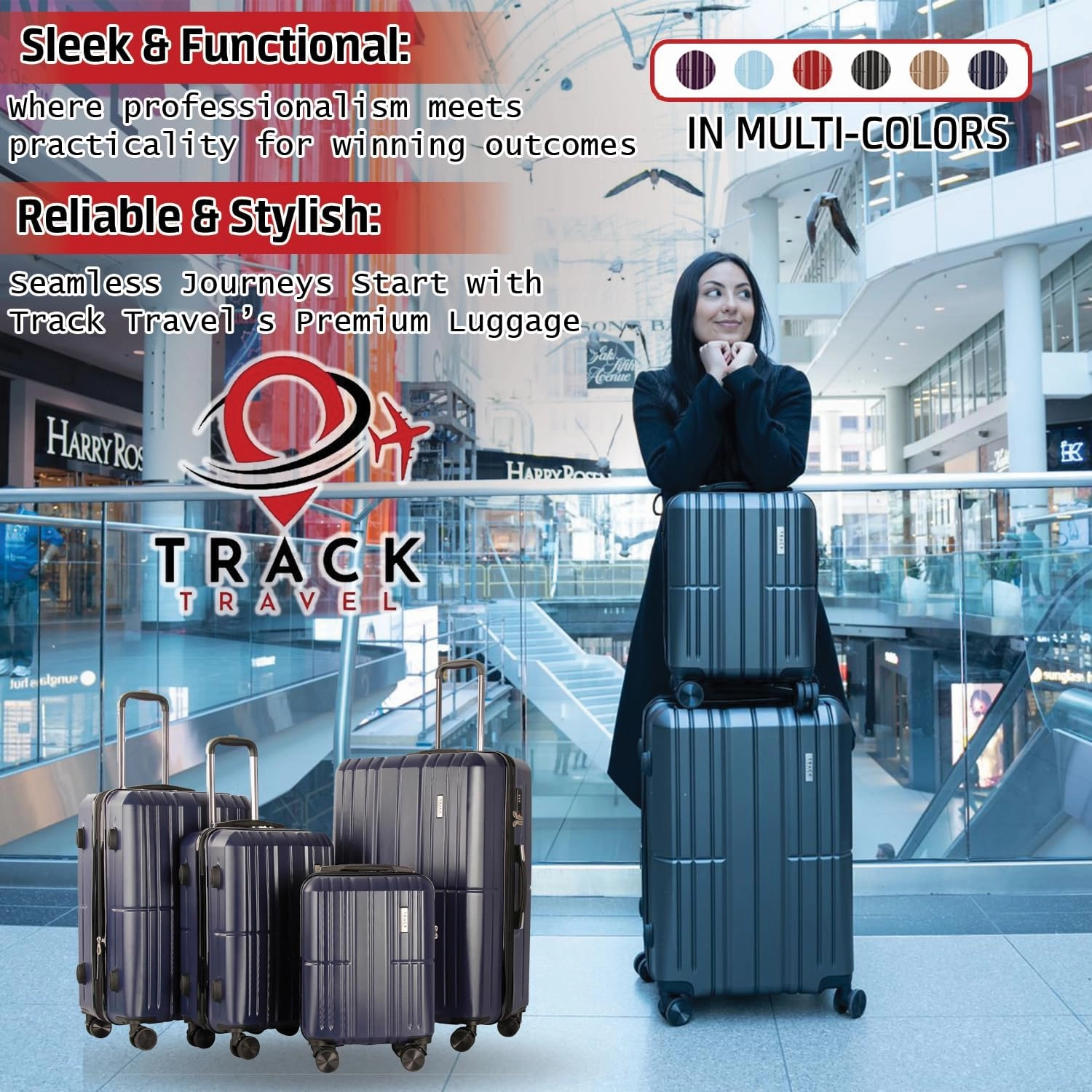 4 Piece Luggage Set ABS PC Expandable Hardshell TSA Lock Aluminum Trolley Spinner Wheels (Blue, 4 Piece Set)