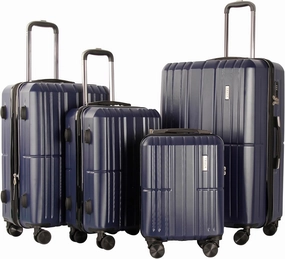 4 Piece Luggage Set ABS PC Expandable Hardshell TSA Lock Aluminum Trolley Spinner Wheels (Blue, 4 Piece Set)