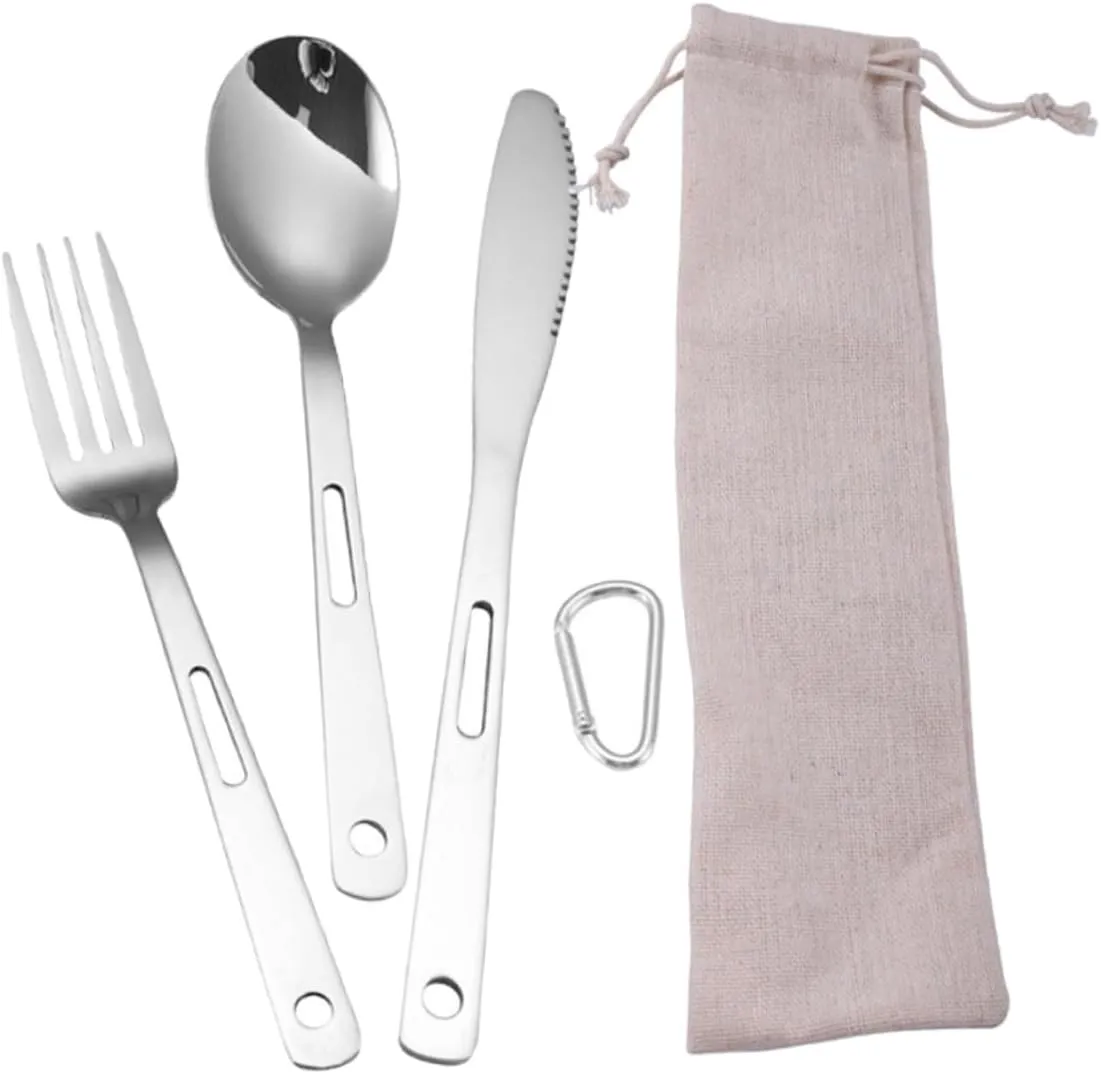 5-piece Camping Cutlery Set Portable Tableware for Outdoor Stainless Steel Spoon Knife Fork Travel Cutlery