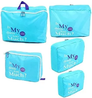 5pcs Travel Essential Bag-in-Bag Travel Luggage Organizer Storage Handle Bag Pouch Set, Blue, Toiletry Bag